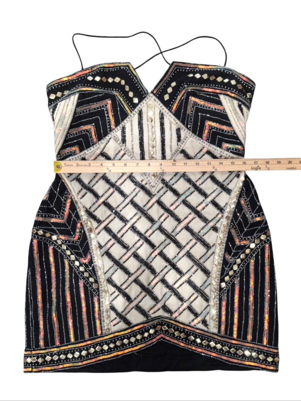 ASOS Black and Cream Embellished Strappy Mini Dress - Picture 4 of 8